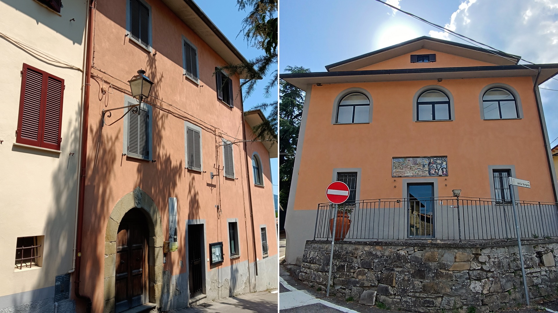 Il lato meridionale e quello orientale dell’edificio che a Fighille era adibito a dogana pontificia (nella foto a destra si può notare l’ingresso del Piccolo Museo).