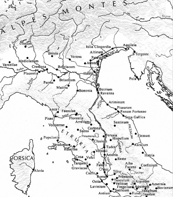 Il tragitto della via Annia da Roma ad Aquileia