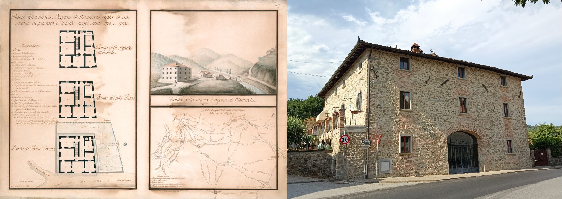 L’antica dogana di Monterchi nella rappresentazione cartografica e planimetrica del 1788-1789 e in una foto attuale